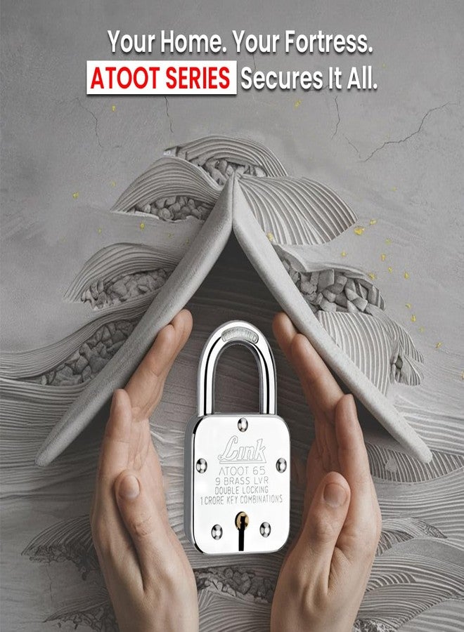 Link Atoot 65 9 Brass Lever Double Locking Pad Lock (Silver) Pack of 2 - Image 3